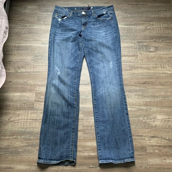 Vigoss Denim - VIGOSS Medium Wash Distressed Straight Leg Jeans
